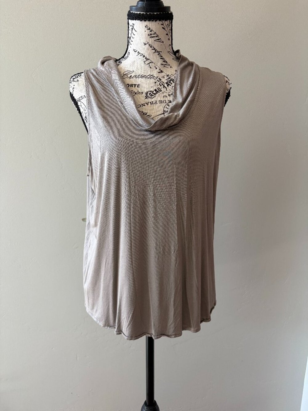 Banana Republic Taupe/Gray Sleeveless Cowl Neck Top Large Soft Draped Blouse